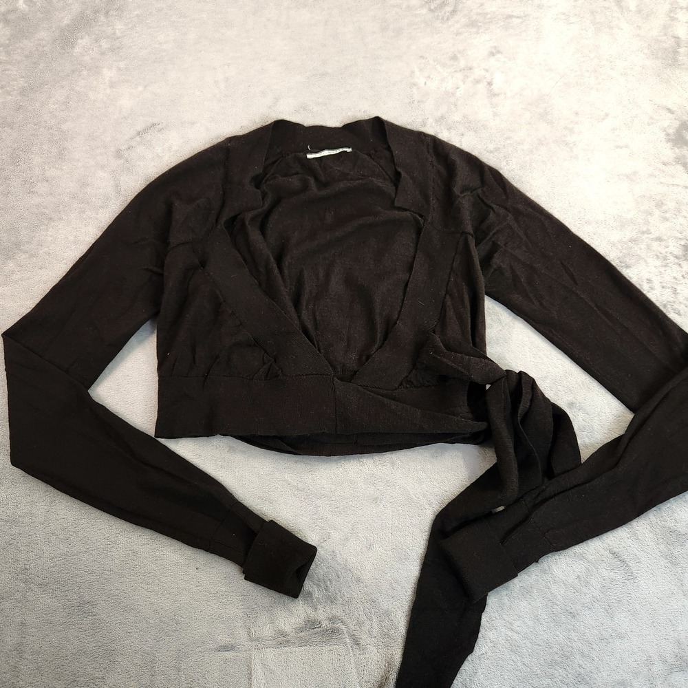 Picci morra Italian Black 100% Merino Wool Wrap Tie Crop Sweater M Simorra